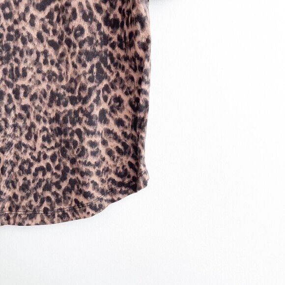 Good American Womens Cotton Blend Leopard Print Short Sleeve Blouse Brown Size 3 - Picture 3 of 7